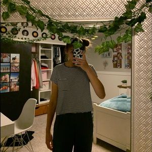 blue and white striped tee